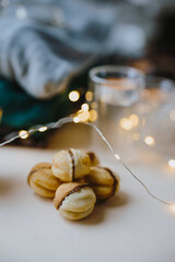 Walnuts shape cookies with condensed milk , Selective focus,