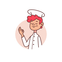 Cartoon cook character. Skinny guy in baker's uniform. Cute character for bakehouse.