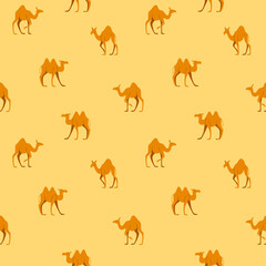 Simple seamless trendy pattern with silhouette of camel. Contour design vector print.