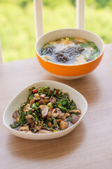 Vegan food - stir fried mushroom with sweet basil