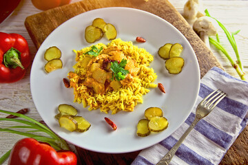 delicious oriental chicken dish with rice