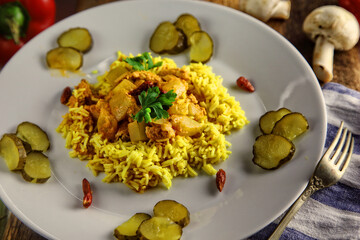 delicious oriental chicken dish with rice