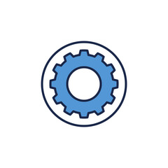 Blue Cog Wheel or Gear in Circle vector concept icon or logo element