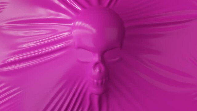 The silhouette of a human skull stretches pink latex. Horror concept. 3d render
