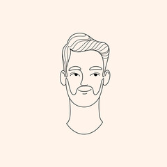 Cartoon simple illustration of man's face. Contour line illustration for  beauty salons, cosmetics. 