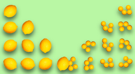 Yellow lemon and round ascorbic acid on a green background. Prevention of colds.