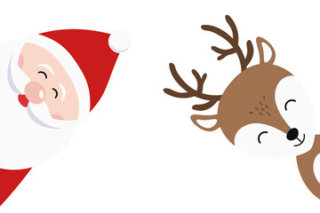 Santa and reindeer cute cartoon merry christmas lettering white background © Pixasquare