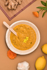 Pumpkin soup bamboo dishes bamboo bowl