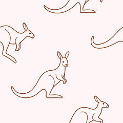 Cartoon happy kangaroo - seamless trendy pattern with animal in various poses.