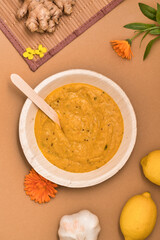 Pumpkin soup bamboo dishes bamboo bowl