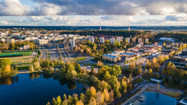 Lahti, Finland. Autumn colors from air. 2020