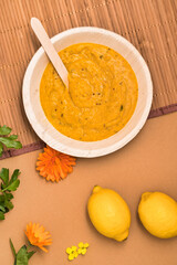 Pumpkin soup bamboo dishes bamboo bowl