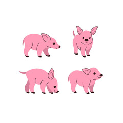 Cartoon pig sketch line icon. Сute animals icons set. Childish print for nursery, kids apparel, poster, postcard, pattern.