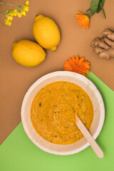 Pumpkin soup bamboo dishes bamboo bowl