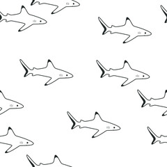 Cartoon shark sketch line icon. Сute animals set of icons.