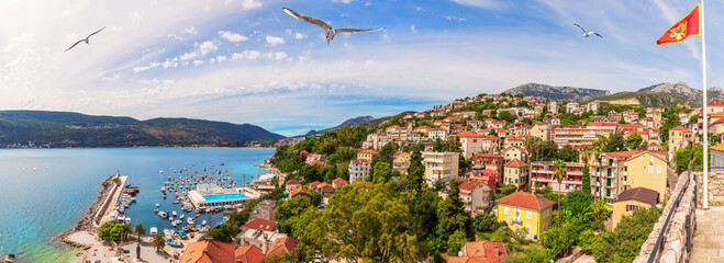 Herceg Novi coastline panorama, beautiful view of Montenegro - obrazy, fototapety, plakaty