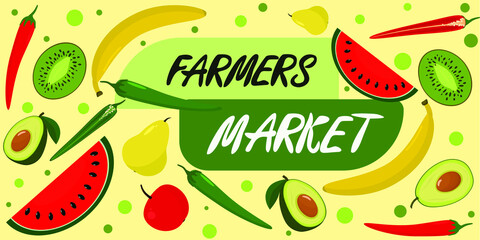 illustration for Farmers market, vegetable and fruit set