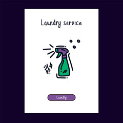 A drawn illustration of a Laundry room icon in color for the web. Hand-drawn Doodle for the Laundry service. The template for the web: washing machine, clothes, cleaning products, detergents for the