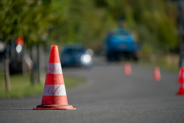 
Traffic cone on a street as a warning sign 