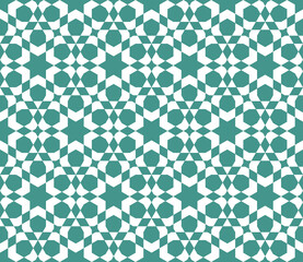 Seamless geometric ornament based on traditional islamic art.Turquoise blue color.