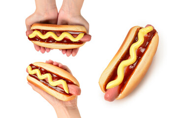 Hot dog isolated on white background. Copy space.