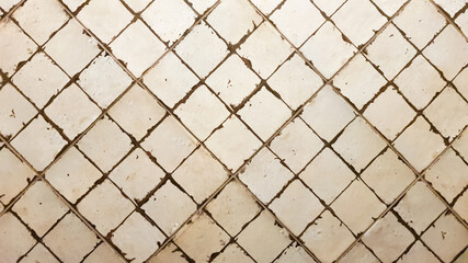 Tile wall. Old white tiles background. Ancient ceramic small square tiles for indoor and outdoor use with glossy and matte finish.