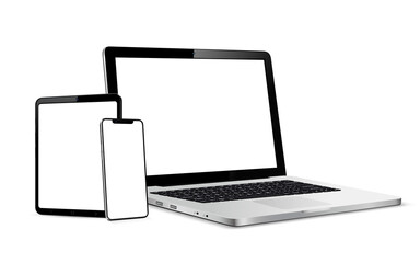 Blank phone tablet and laptop screen - obrazy, fototapety, plakaty