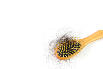 Hair loss, hair loss every day, serious problems and hair loss on a white background.
