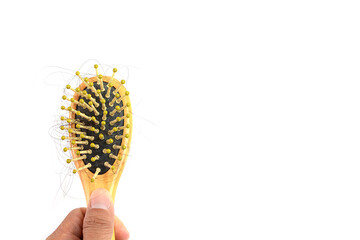 Hair loss, hair loss every day, serious problems and hair loss on a white background.