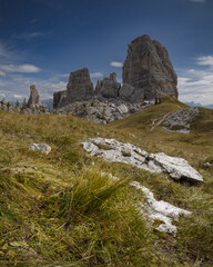 Fototapeta na wymiar Cinque Torri, famous rock pillars in Cortina D'ampezzo, famous ski resort in the Dolomites