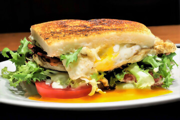 Vegetable sandwich with chicken bacon and egg