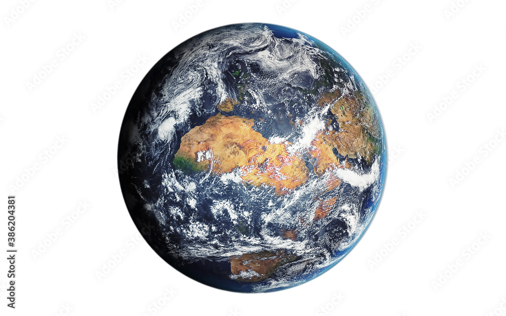 Wall mural earth planet isolated in white(elements of this image furnished by nasa). 3d rendering