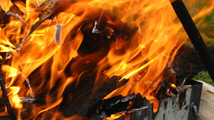 Fototapeta premium fire flame fire tongues of flame ash branches burning coal peat the fire heat smoke