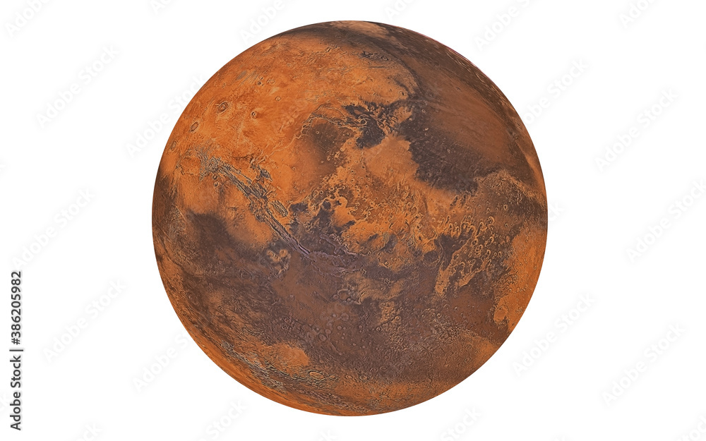 Wall mural planet mars isolated in white (elements of this image furnished by nasa). 3d rendering