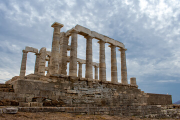 Poseidon Temple at Cape Sounion in Greece near Athens, Ancient architecture in Peloponnese 