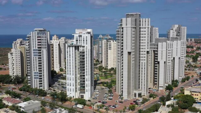 Givat Olga skyline, located on Hadera west side, with The Mediterranean Sea in the background