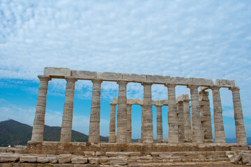Fototapeta premium Poseidon Temple at Cape Sounion in Greece near Athens, Ancient architecture in Peloponnese 