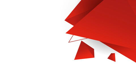 Modern red white abstract background with 3D triangle and copy space