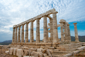 Obraz premium Poseidon Temple at Cape Sounion in Greece near Athens, Ancient architecture in Peloponnese 