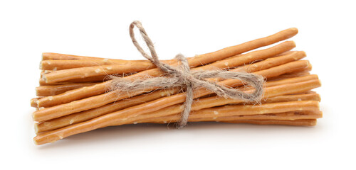 Fried bread sticks isolated on white.