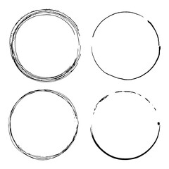 Isolated handrawn black round frame on white background; vector set