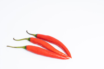 Three chili pepper isolated on a white background. Chili hot pepper clipping path