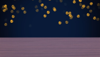 Wooden tabletop background. Dark room with blur light.