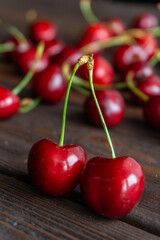 cherries on a wooden background