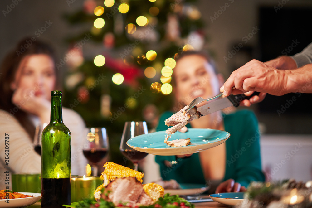 Wall mural christmas ham being served on the table