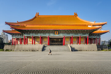 Obraz premium Taipei, Taiwan - Circa April 2018 -Taiwan's National Theater at Liberty Square next to Chiang Kai-Shek Memorial Hall. Taipei, Taiwan. Chinese letters means 