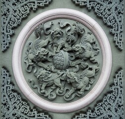 Chinese lion decorated archway at Wen Wu Temple in Nantou, Taiwa