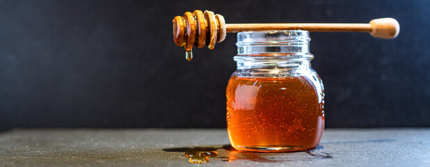 honey fresh sweet treat pour or cook dessert meal on the table tasty top view copy space for text...