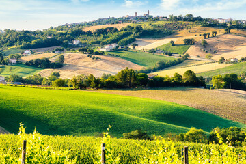 Countryside, landscape and cultivated fields. Marche, Italy