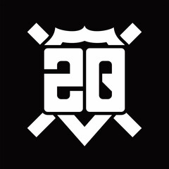 ZQ Logo monogram isolated on shield shape with rounded line